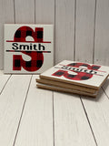 Personalized Split Monogram - Buffalo Plaid - Set of 4 - Tile Coasters - Gift Present for Wedding