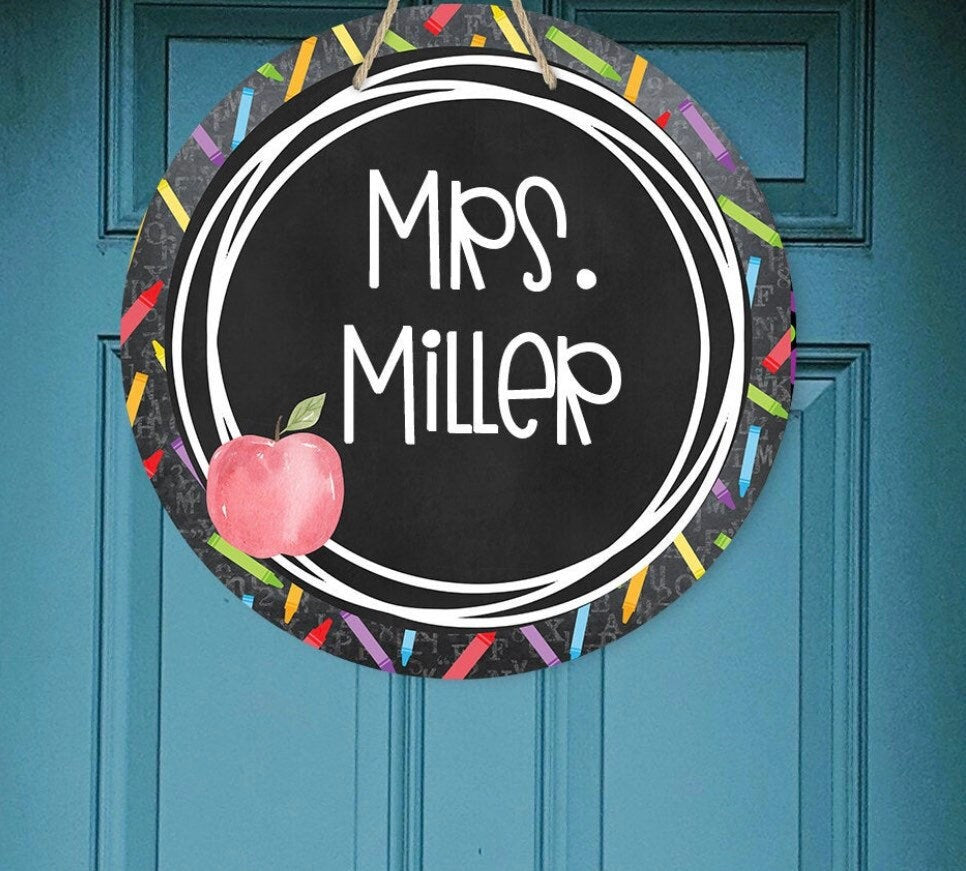 Teacher’s Room - Personalized - Apple - Crayons - Door Sign / Wreath