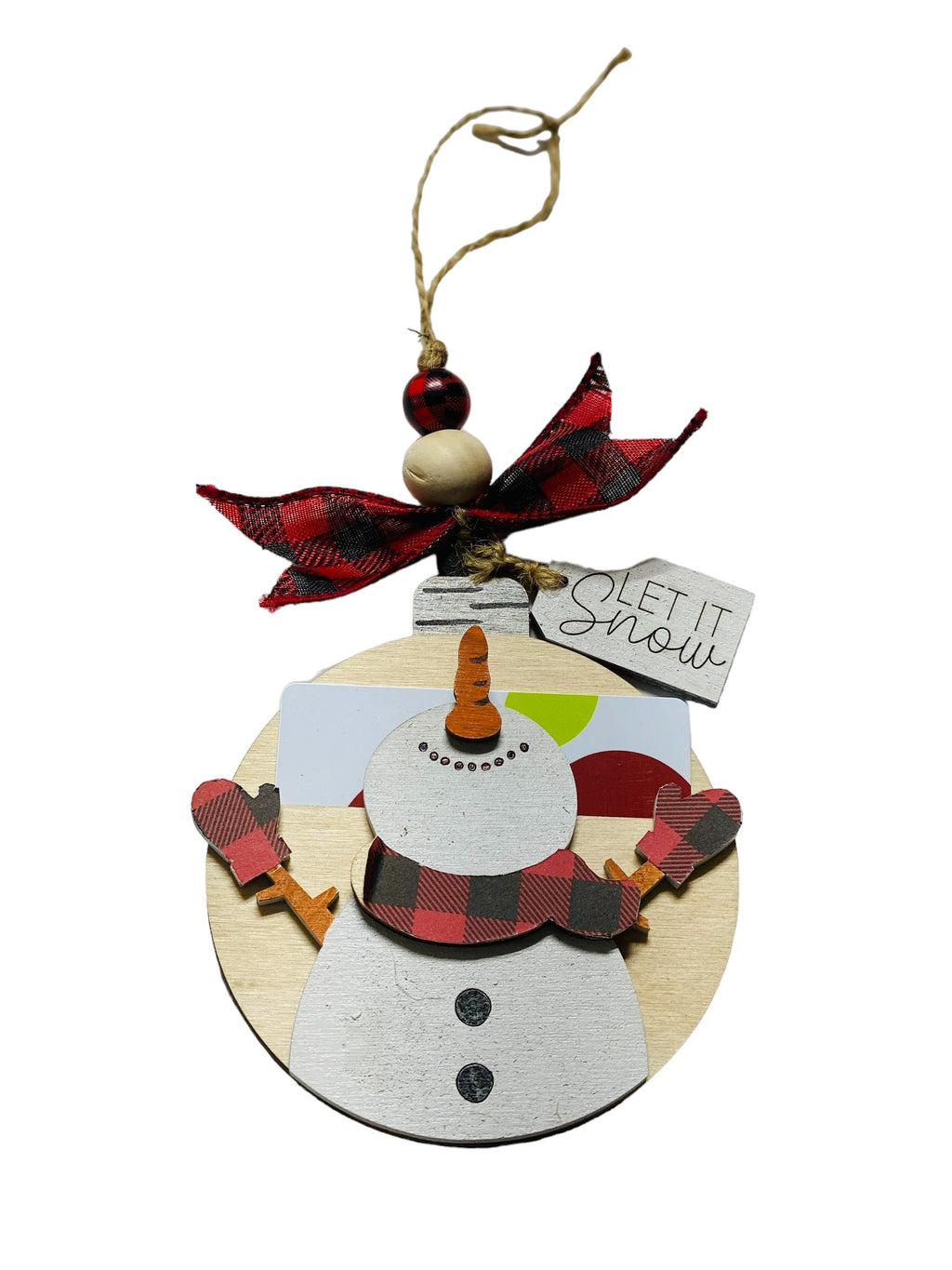 Let It Snow - Snowman -  Christmas Money or Gift Card Holder - Wooden Ornament