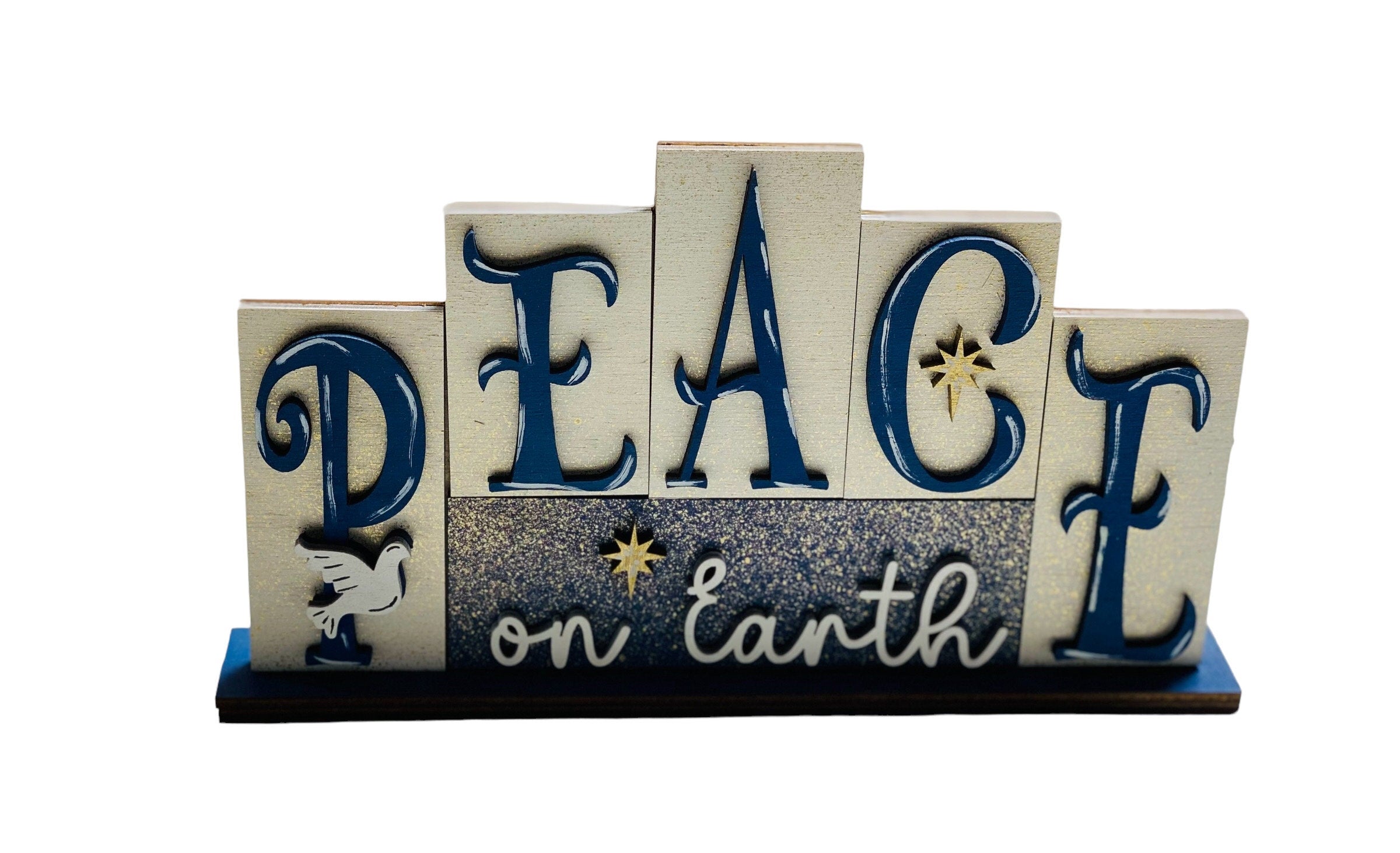 Religious | Peace on Earth | Christmas | Xmas | Printed Block | Decorative | Shelf Sitter