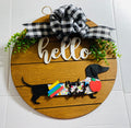 Add on Outfit for Dachshund Doxie - Corgi - Back to School - Teacher - Weiner Dog - Large Round Wooden Shiplap Door Hanger / Wreath / Sign