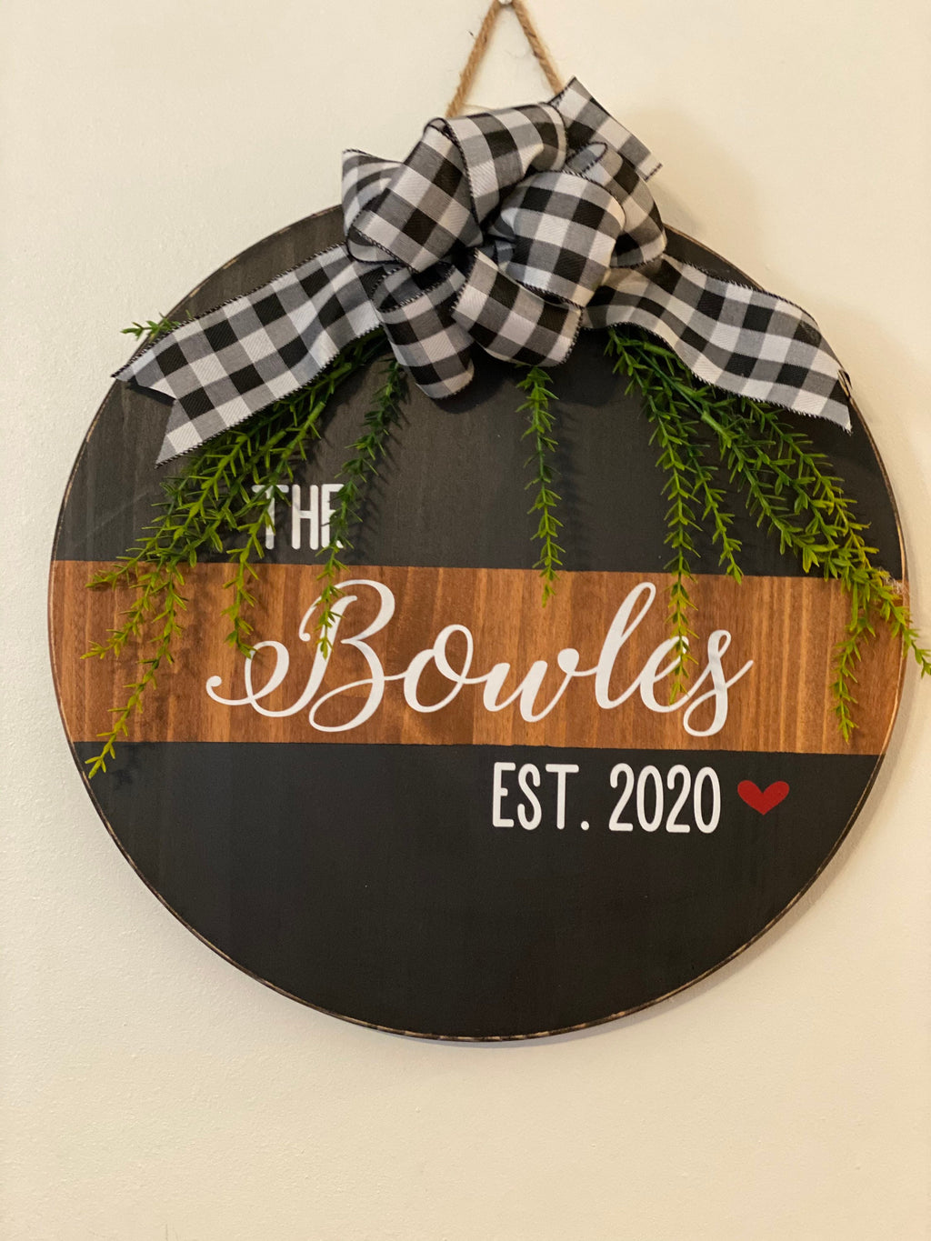 Split Brown / Black | Personalized Name Established - Door Sign / Wreath