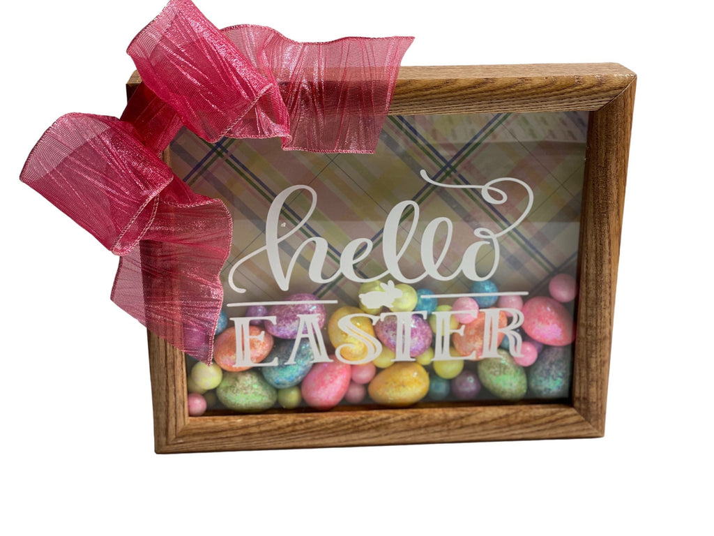 Hello Easter  - 8 x 10 Wooden Shadow Box - With Easter Eggs Filler