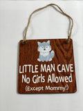 Adorable Rustic Baby Wolf Little Man Cave No Girls Allowed (Except Mommy!) ™ With Mustache Wooden Door Sign for Little Boys Room / Nursery