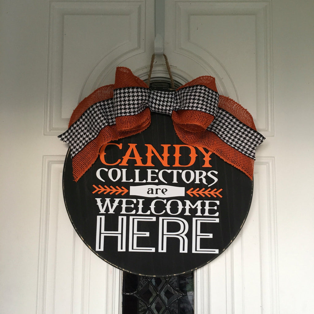 18" Round Halloween Candy Collector Wooden Door Sign / Wreath