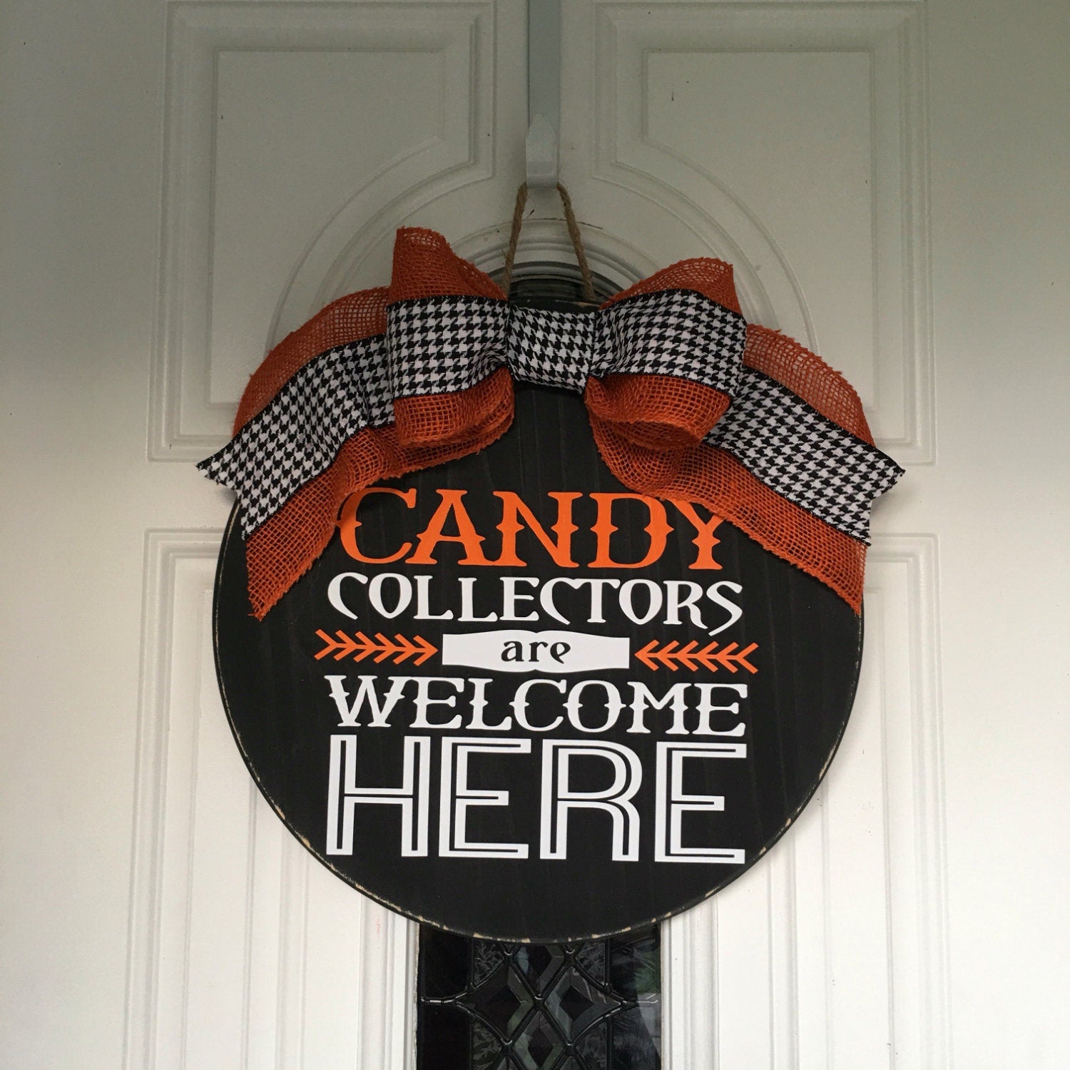 18" Round Halloween Candy Collector Wooden Door Sign / Wreath