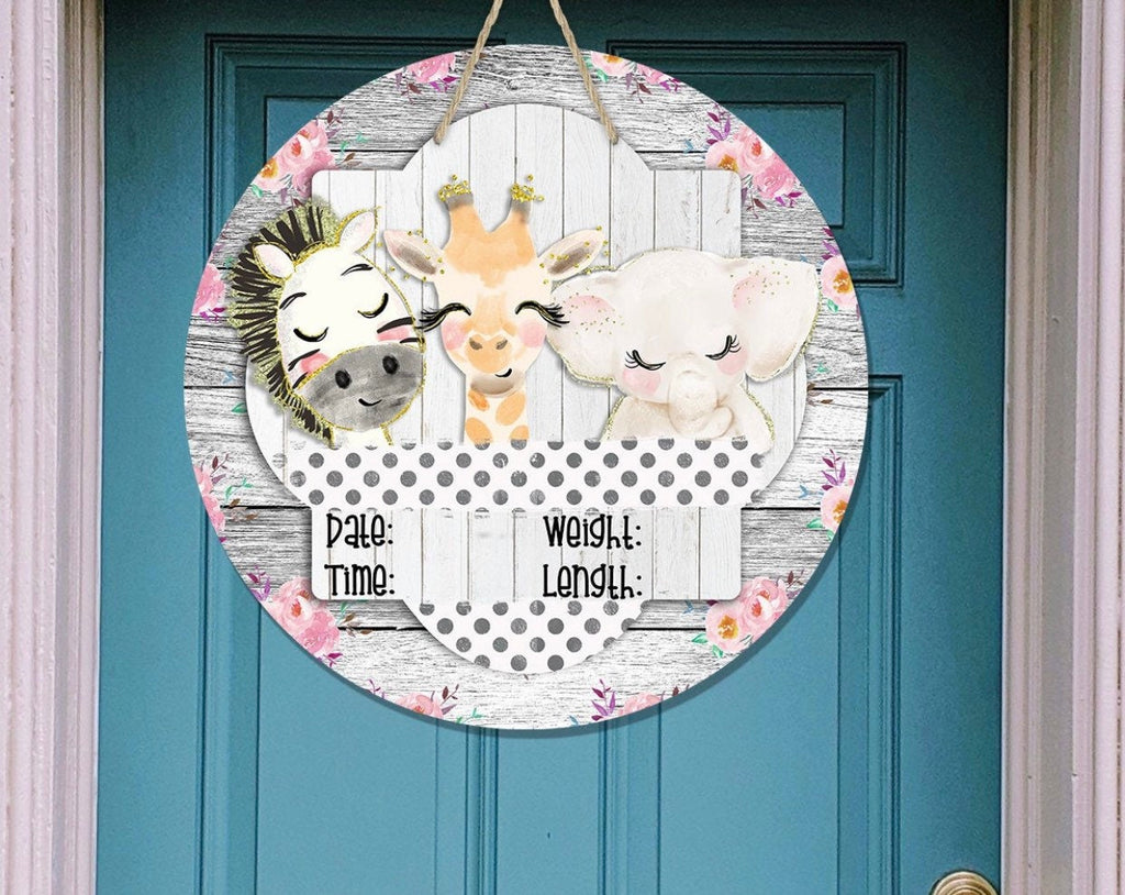 Zoo Animals - Hospital Room - Personalized - Baby Shower Gift - Door Sign / Wreath