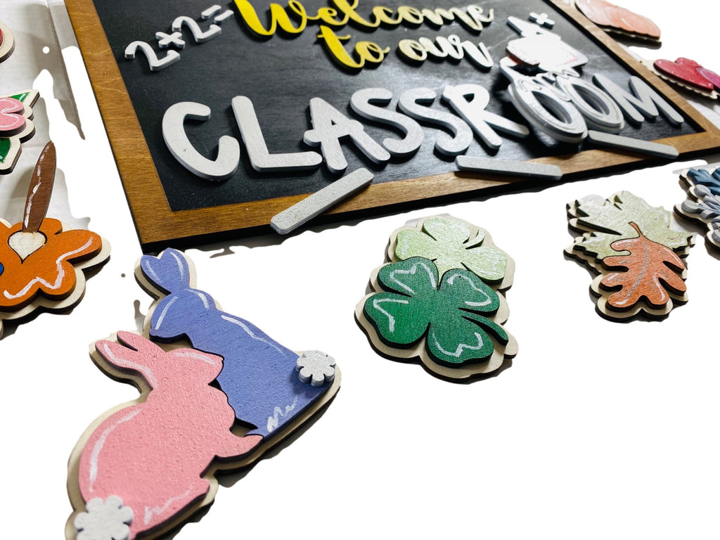 Teacher - Back to School - Chalkboard - Interchangeable Holidays Seasons - Wooden Door Hanger / Wreath / Sign