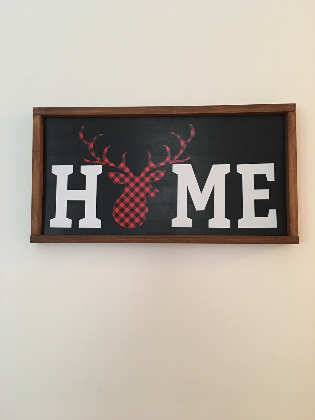 13" x 19" | Farmhouse | Buffalo Plaid Deer | Home | Framed | Rustic Wooden | Sign