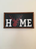 13" x 19" | Farmhouse | Buffalo Plaid Deer | Home | Framed | Rustic Wooden | Sign