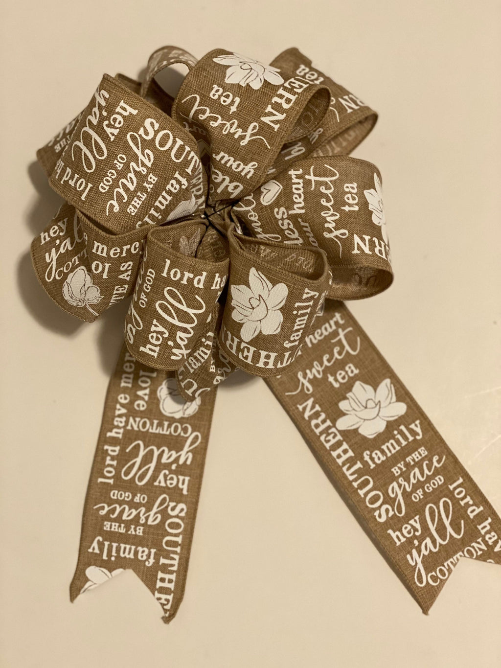 Burlap White Southern Sayings - Magnolia  - Add On Bow for Wreaths or Signs - Puffy Fluffy Bow for Gift or Present
