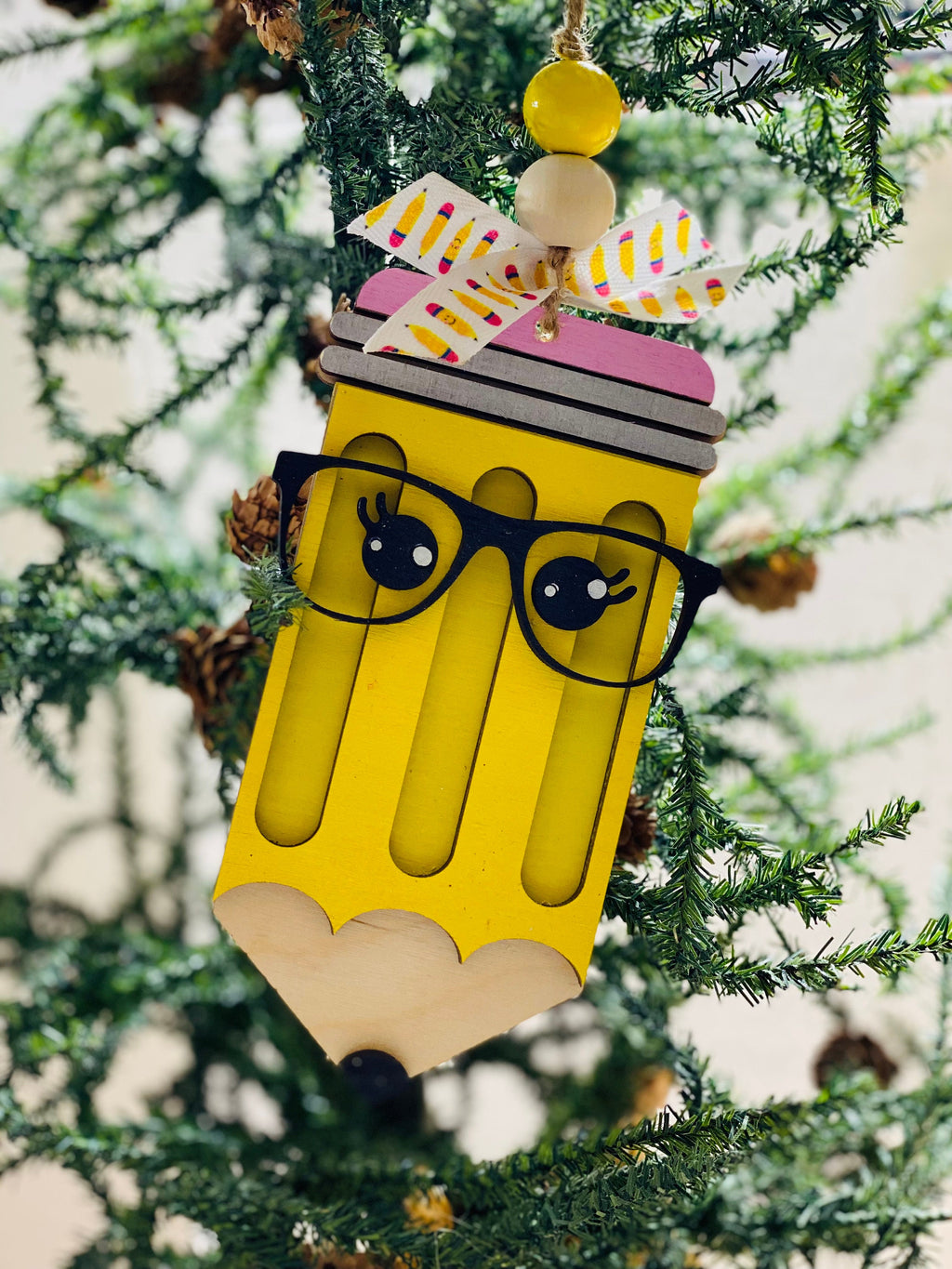 Teacher Pencil -  Christmas - Teacher Appreciation- Money or Gift Card Holder - Wooden Ornament