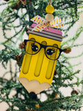 Teacher Pencil -  Christmas - Teacher Appreciation- Money or Gift Card Holder - Wooden Ornament