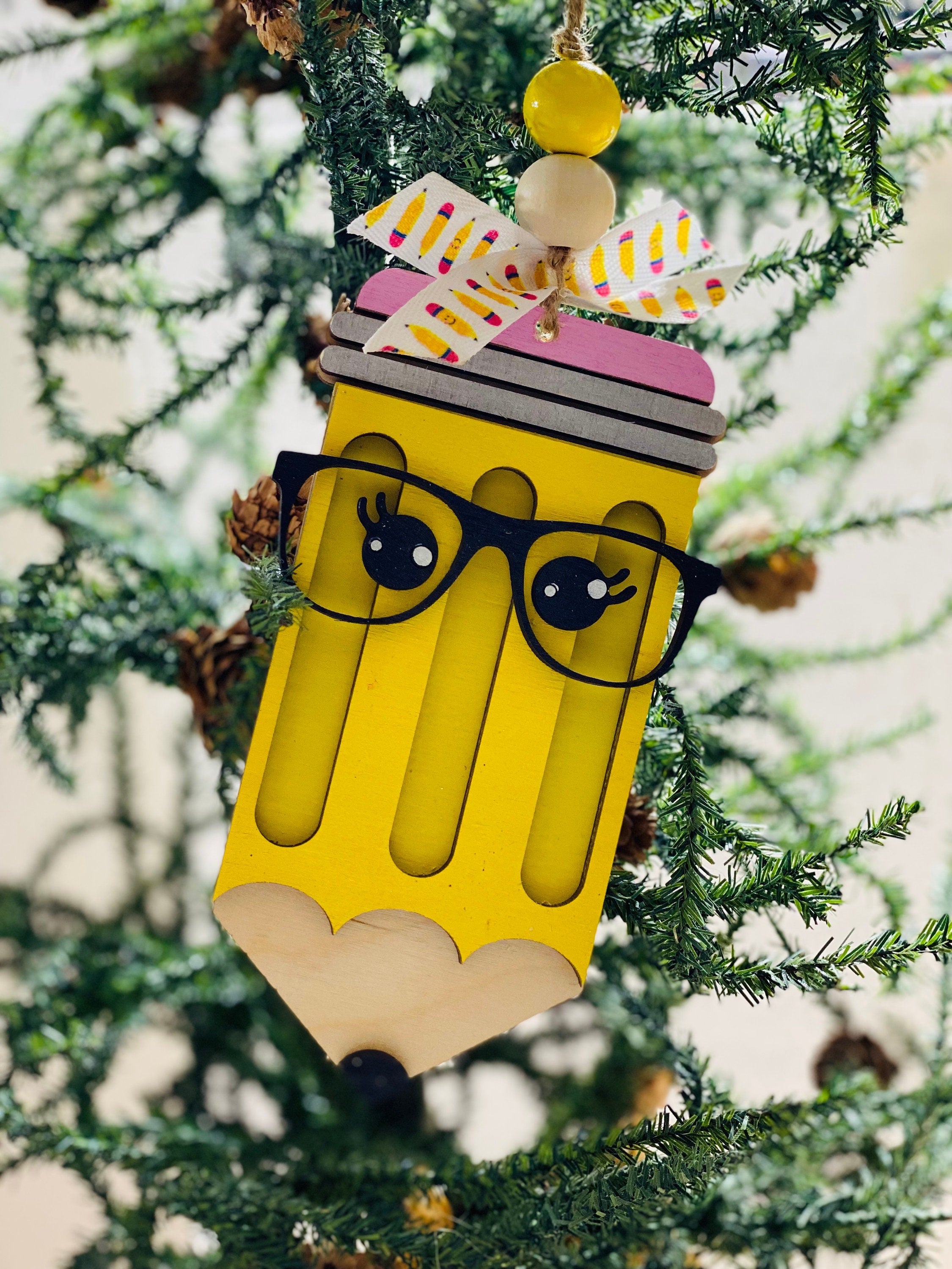 Teacher Pencil -  Christmas - Teacher Appreciation- Money or Gift Card Holder - Wooden Ornament