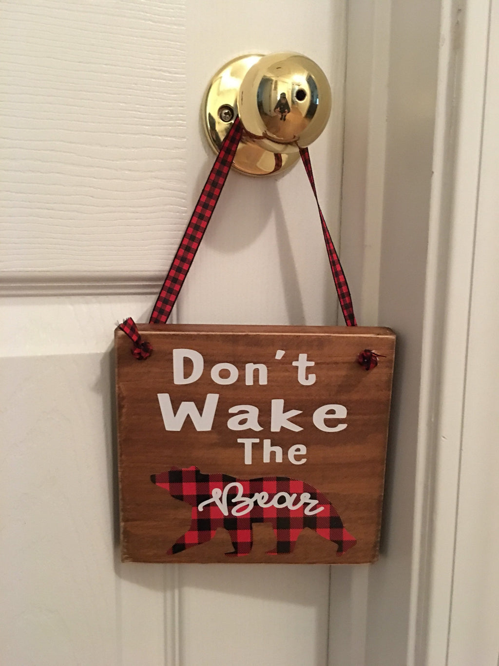 Brown | Rustic | Don't Wake The Bear | Buffalo Plaid | Wooden | Door Sign | Door Hanger| Little Boys Room | Nursery