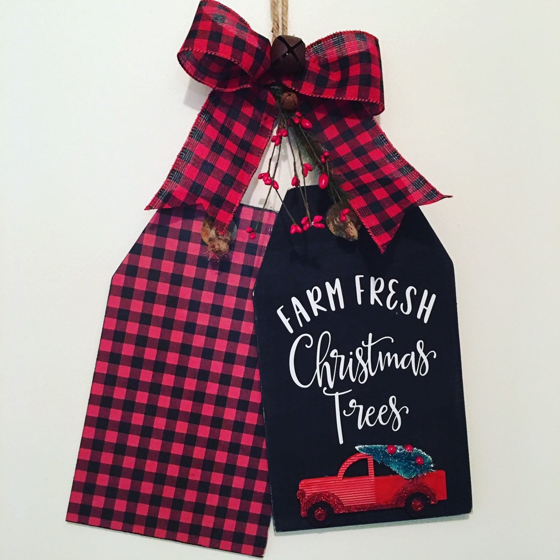 Farm Fresh Christmas Trees Red Truck Wooden Winter Christmas Door Tags / Signs