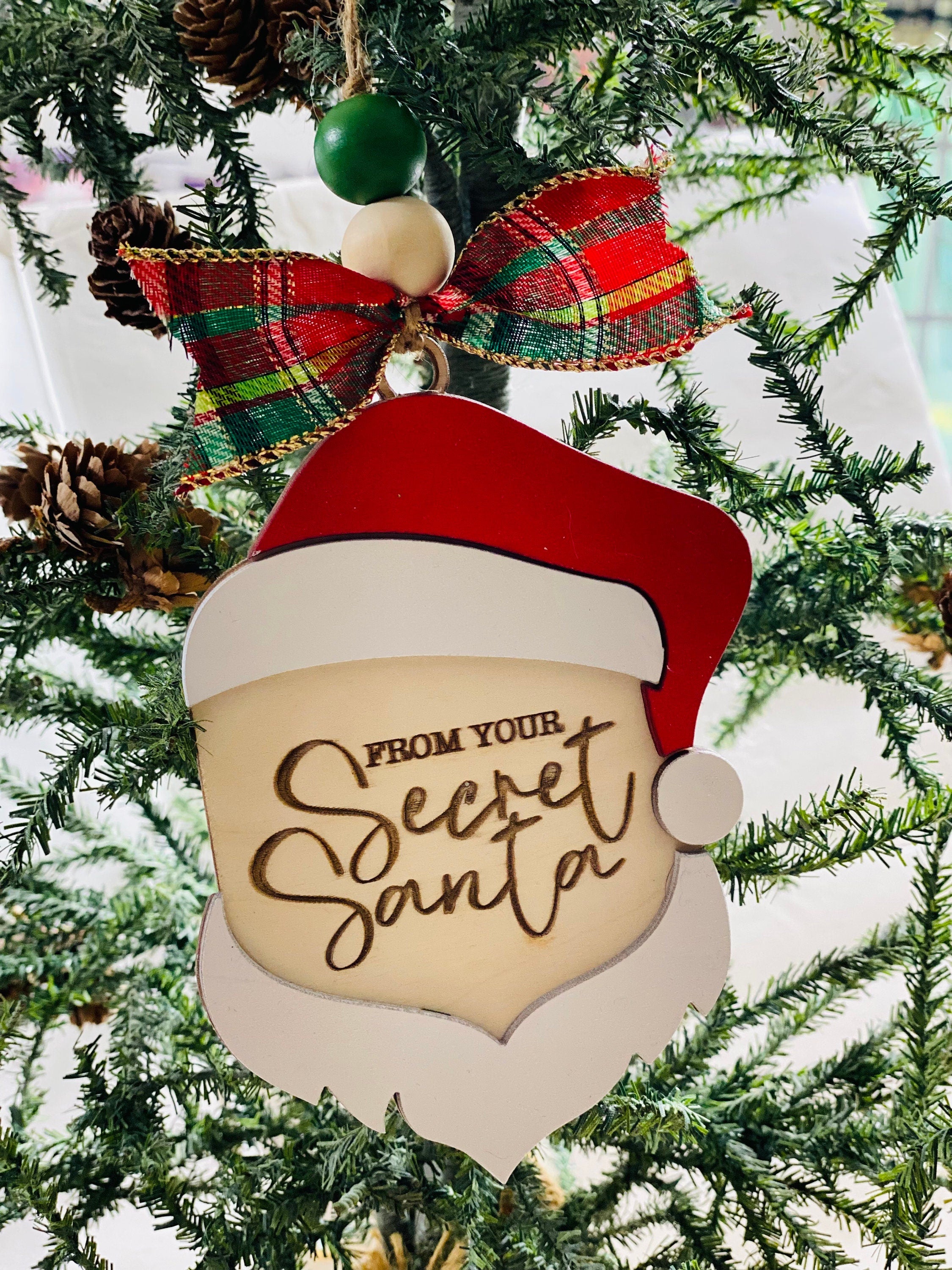 Secret Santa  -  Christmas Money or Gift Card Holder - Wooden Ornament