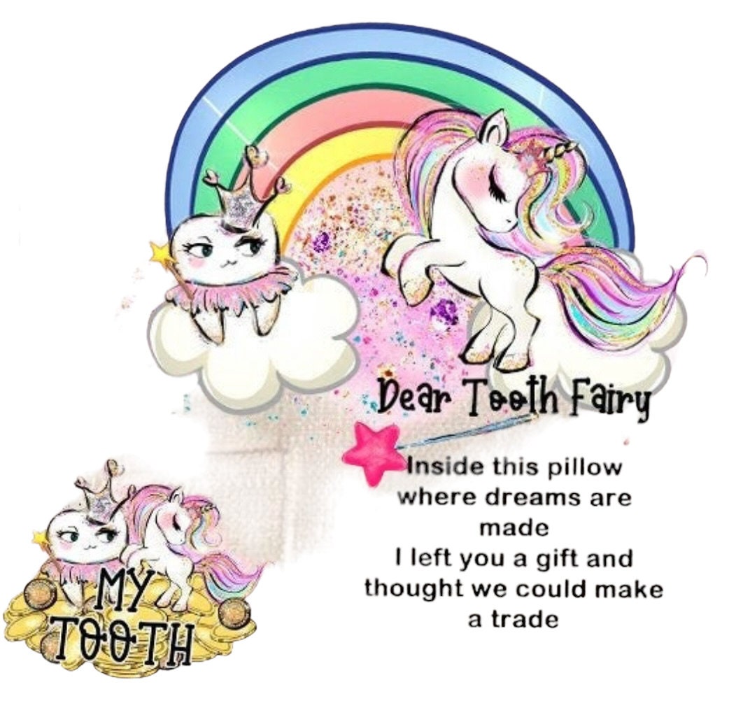 Personalized- Girls Gift  - Unicorn - Tooth Fairy Pillow - Present for Children - Grandchild Grandchildren