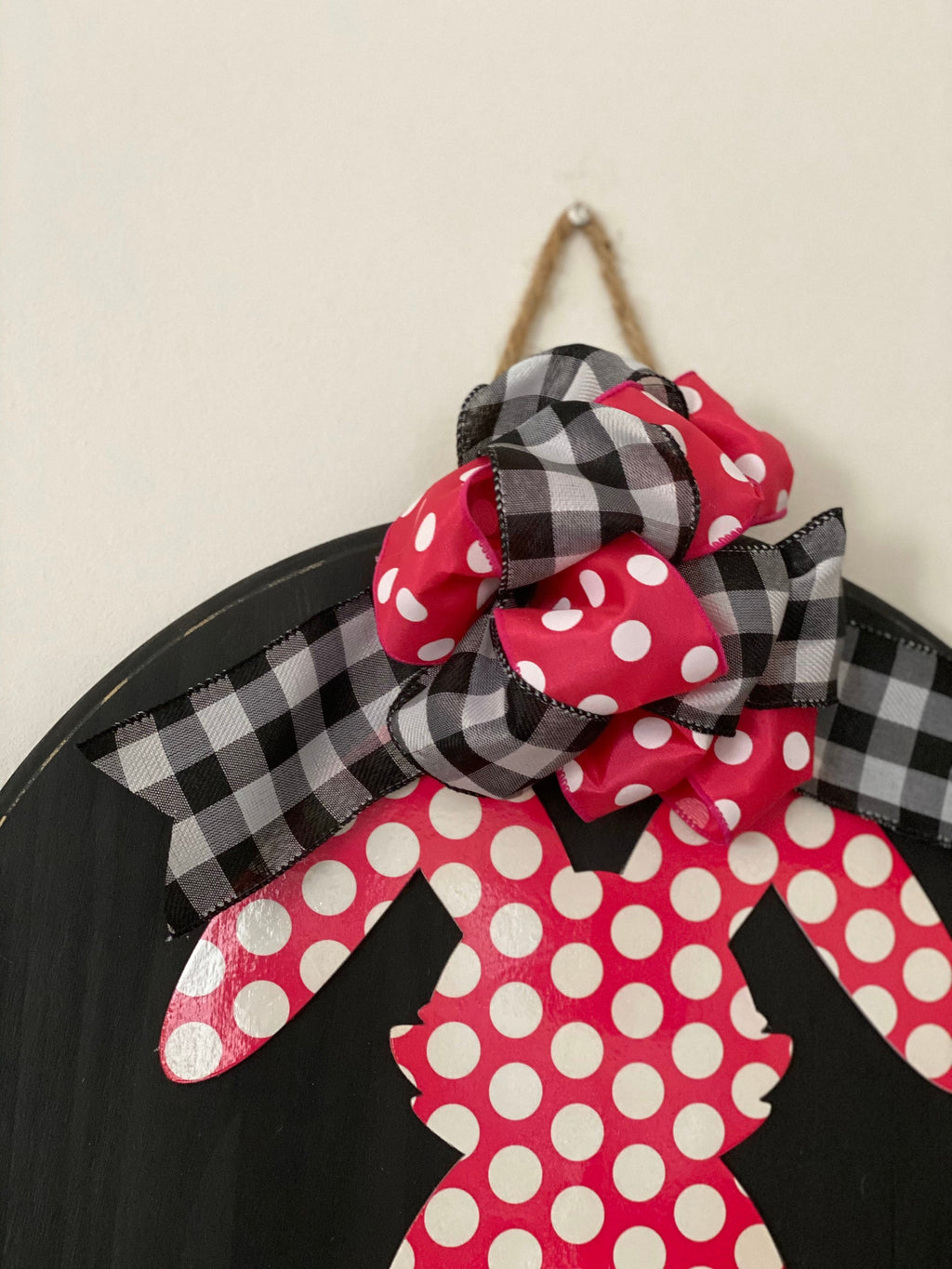Hop On In - Polka Dot Easter Bunny - Wooden Door Sign / Wreath