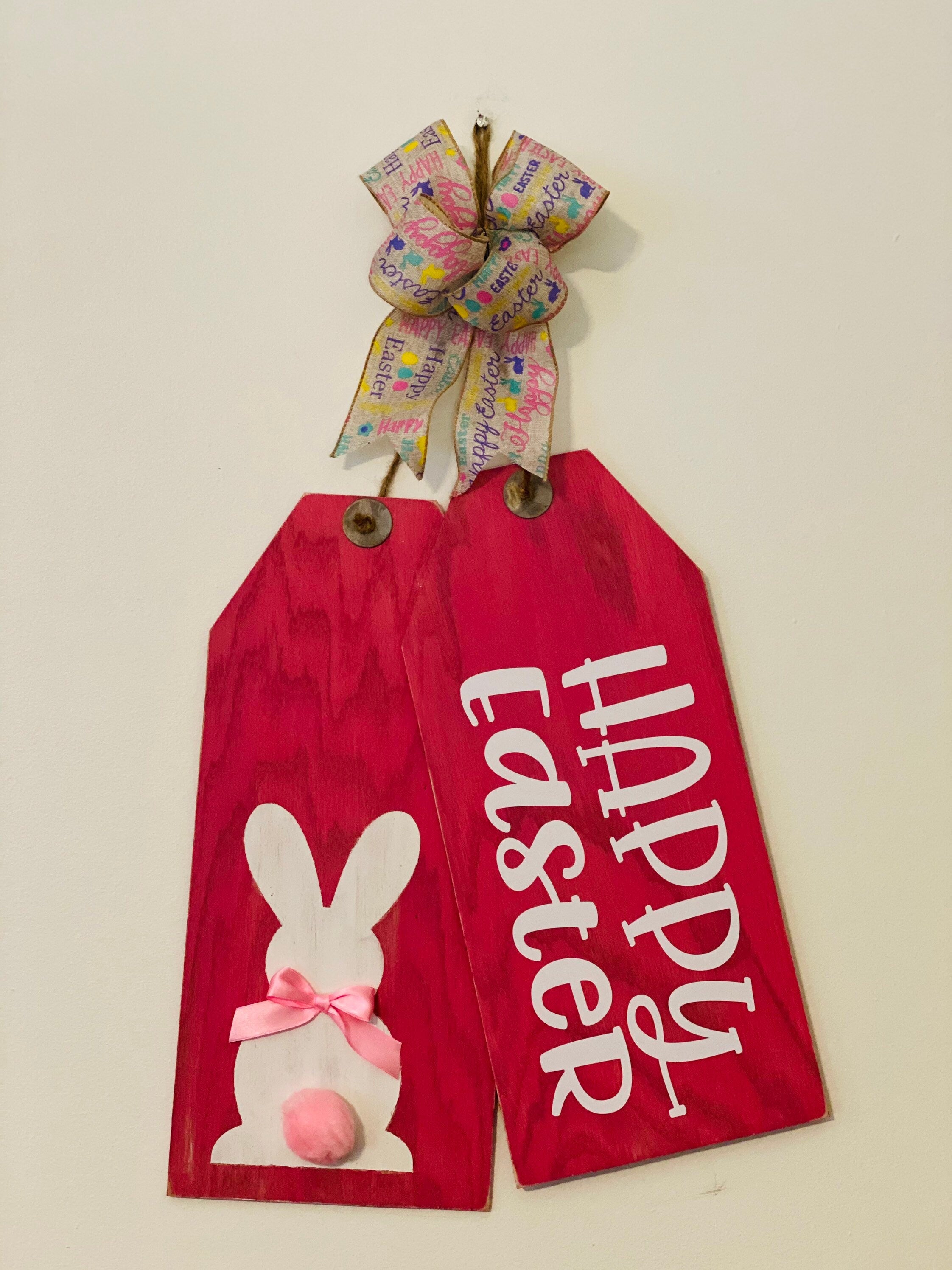 Happy Easter - Bunny - Easter / Spring Wooden - Door Tags - Sign - Housewarming Gift - Present for Him Her