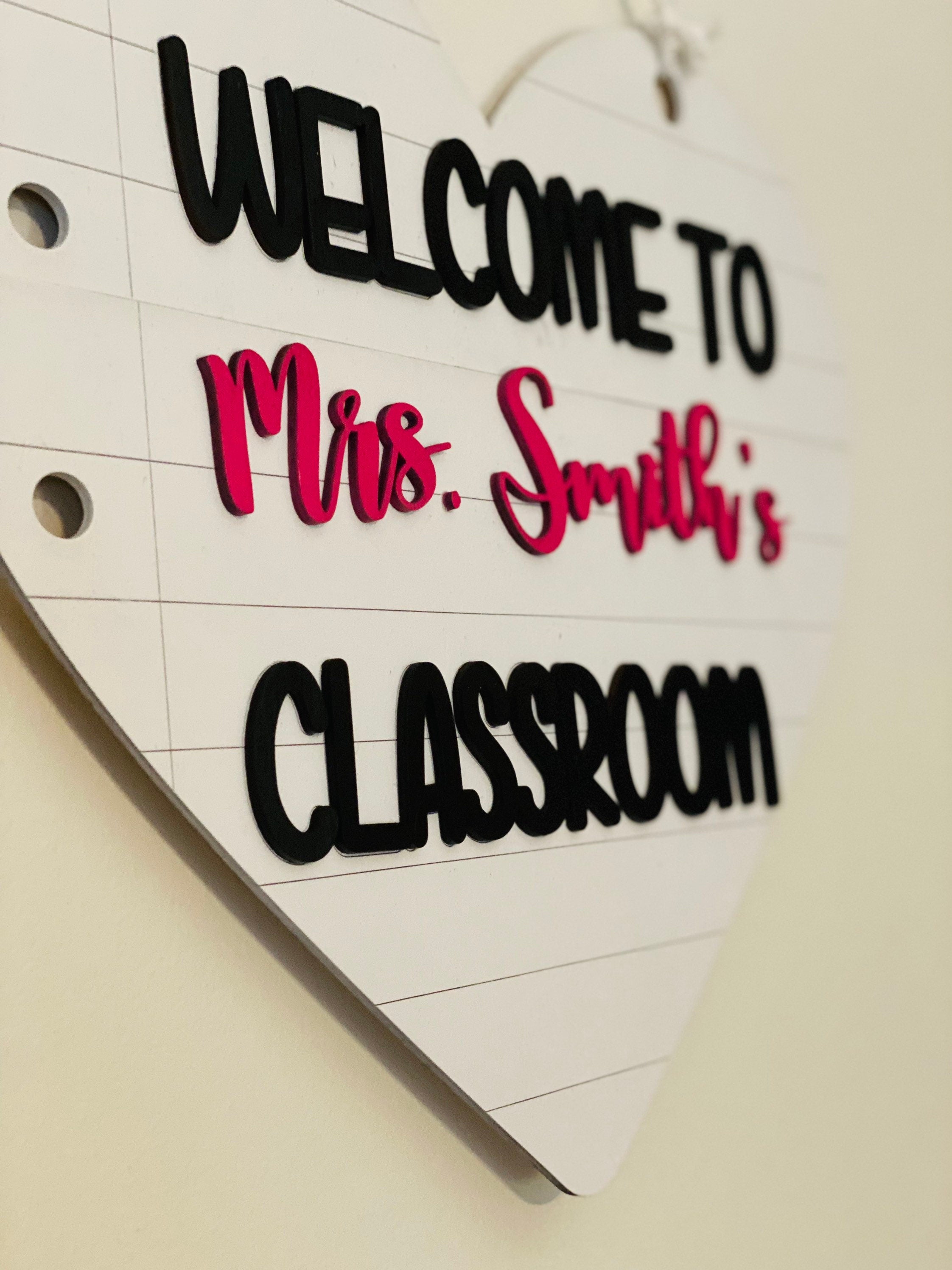 Teacher’s Room - Personalized - Wooden Notebook Paper Heart - Door Sign / Wreath