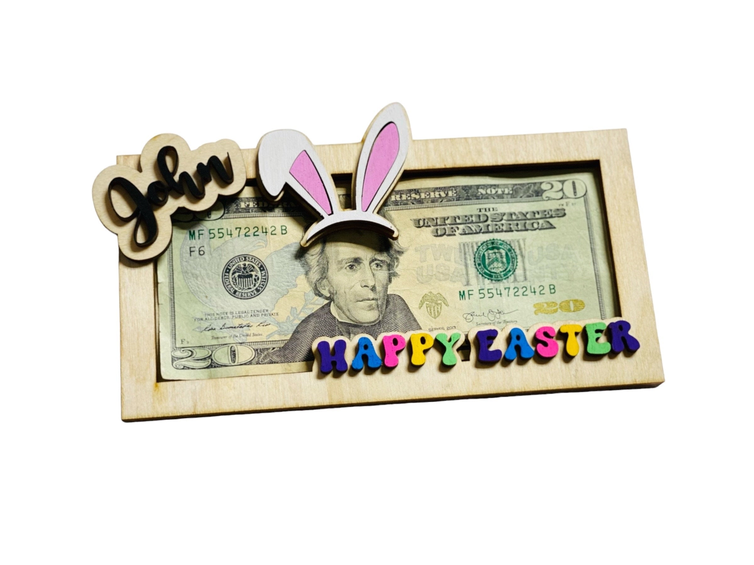 Personalized - Easter Bunny Ears - Money Holder - Wooden Ornament