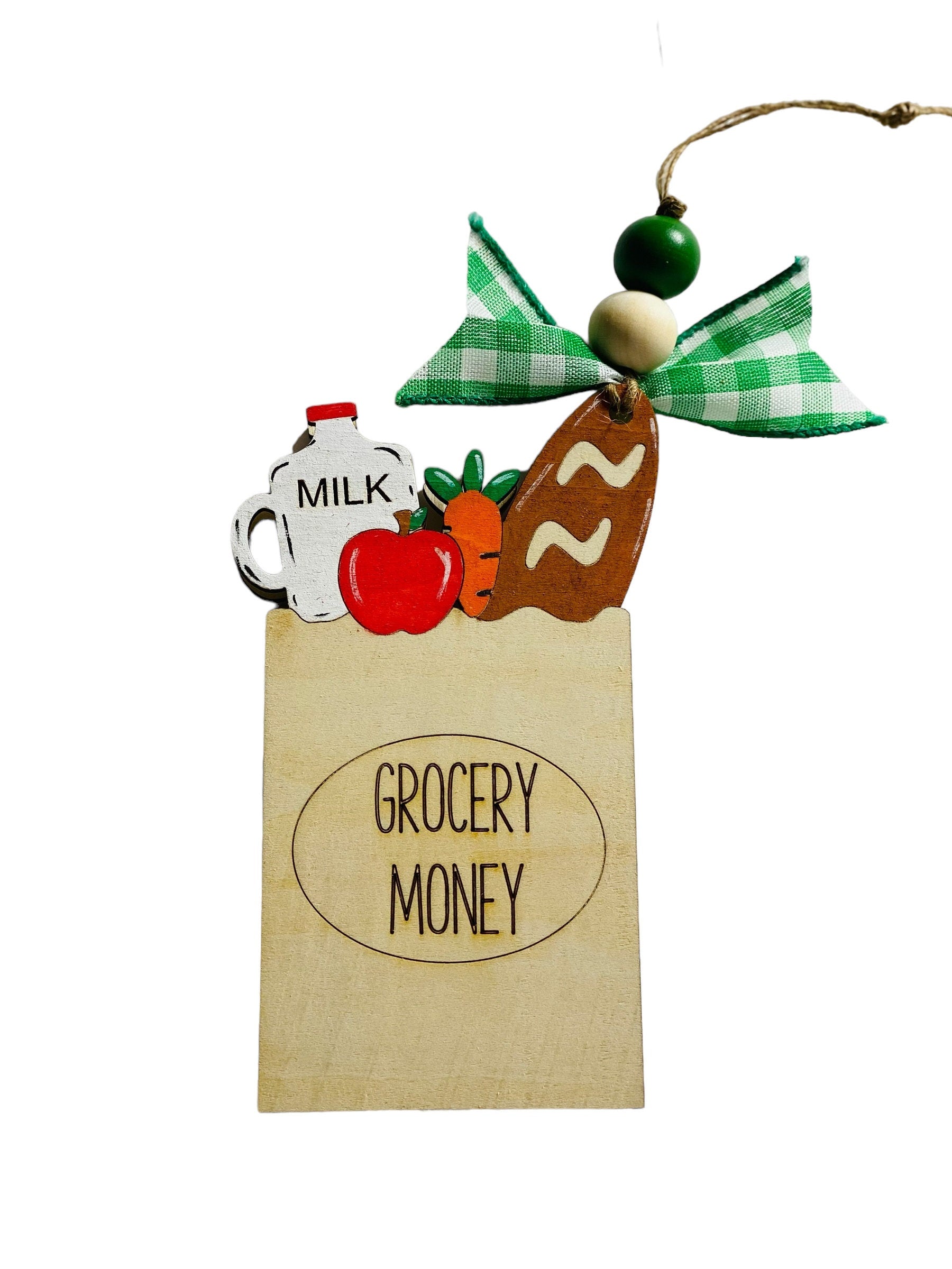 Grocery Money  -  Christmas Money or Gift Card Holder - Wooden Ornament