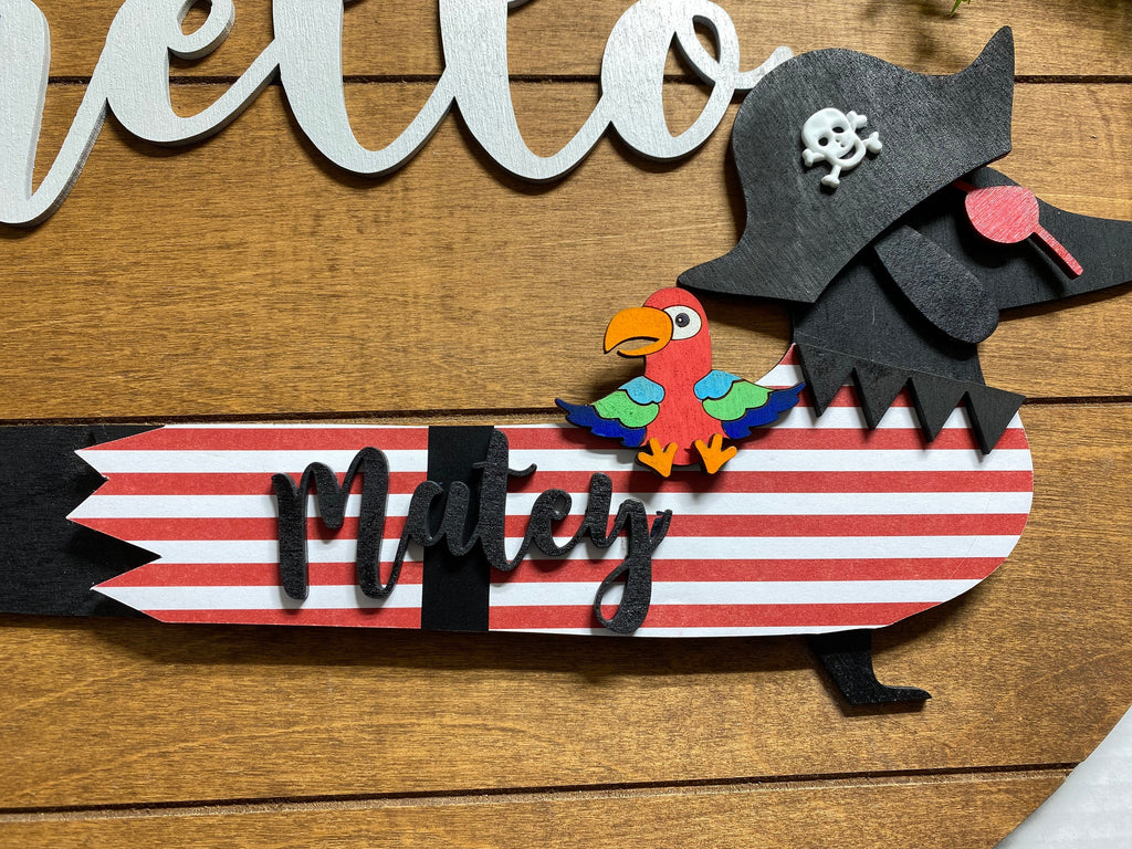 Add on Outfit for Dachshund Doxie - Pirate  - Weiner Dog - Large Round Wooden Shiplap Door Hanger / Wreath / Sign