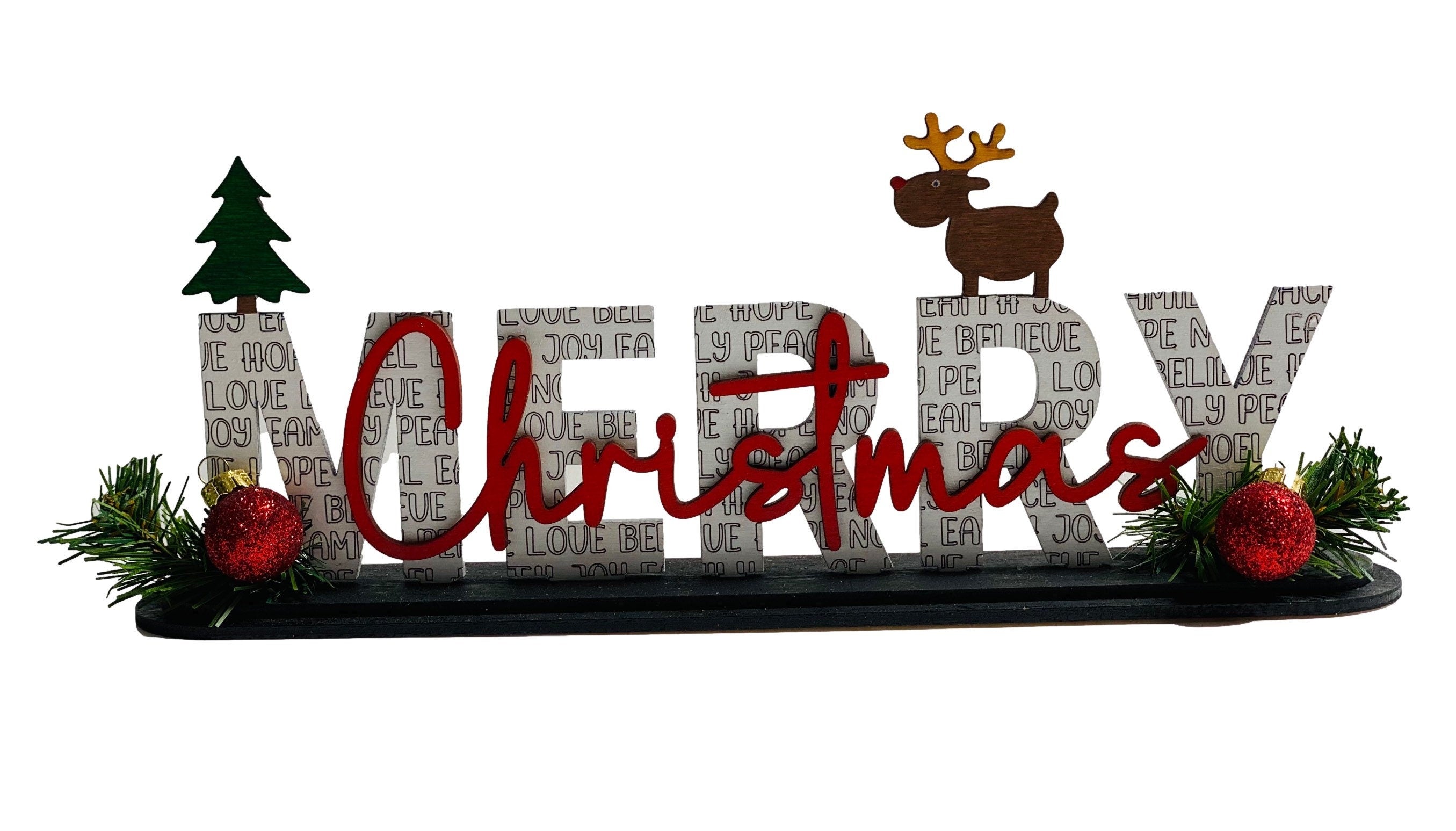 Merry Christmas | Xmas | Winter |Decorative | Shelf Sitter | Reindeer | Tree