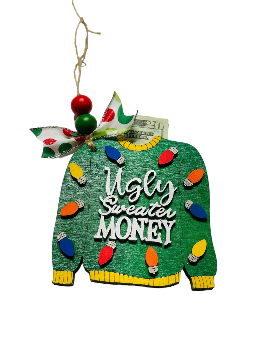 Ugly Sweater -  Christmas Money or Gift Card Holder - Wooden Ornament