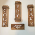 Rustic Set of 4 Wooden Kitchen Signs Cook / Fry / Bake / Enjoy
