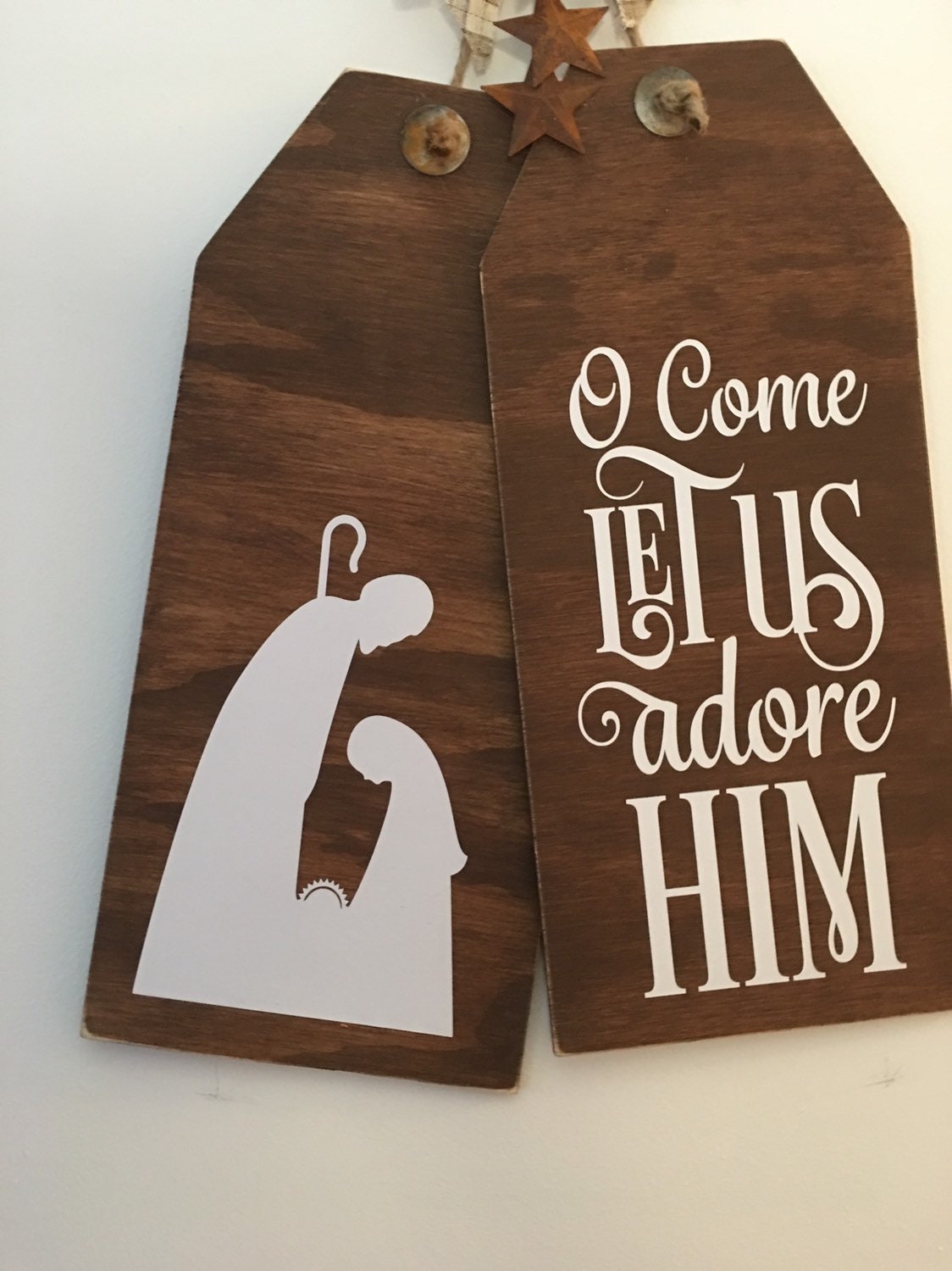 Nativity Religious Wooden Christmas Door Tags / Signs