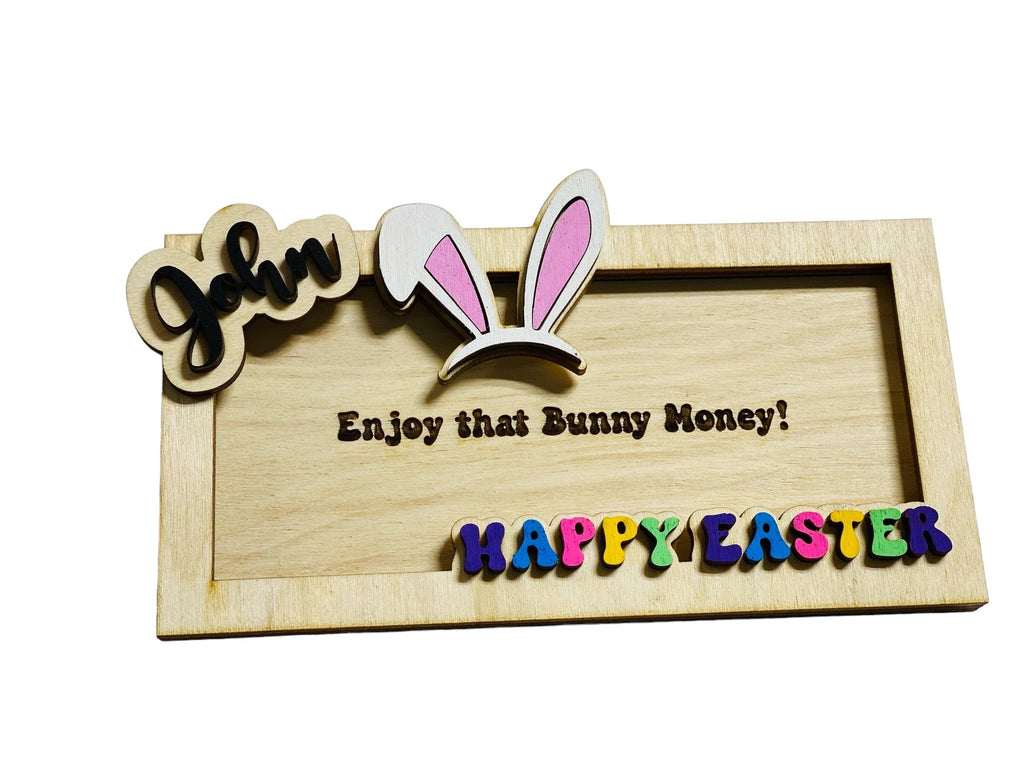 Personalized - Easter Bunny Ears - Money Holder - Wooden Ornament