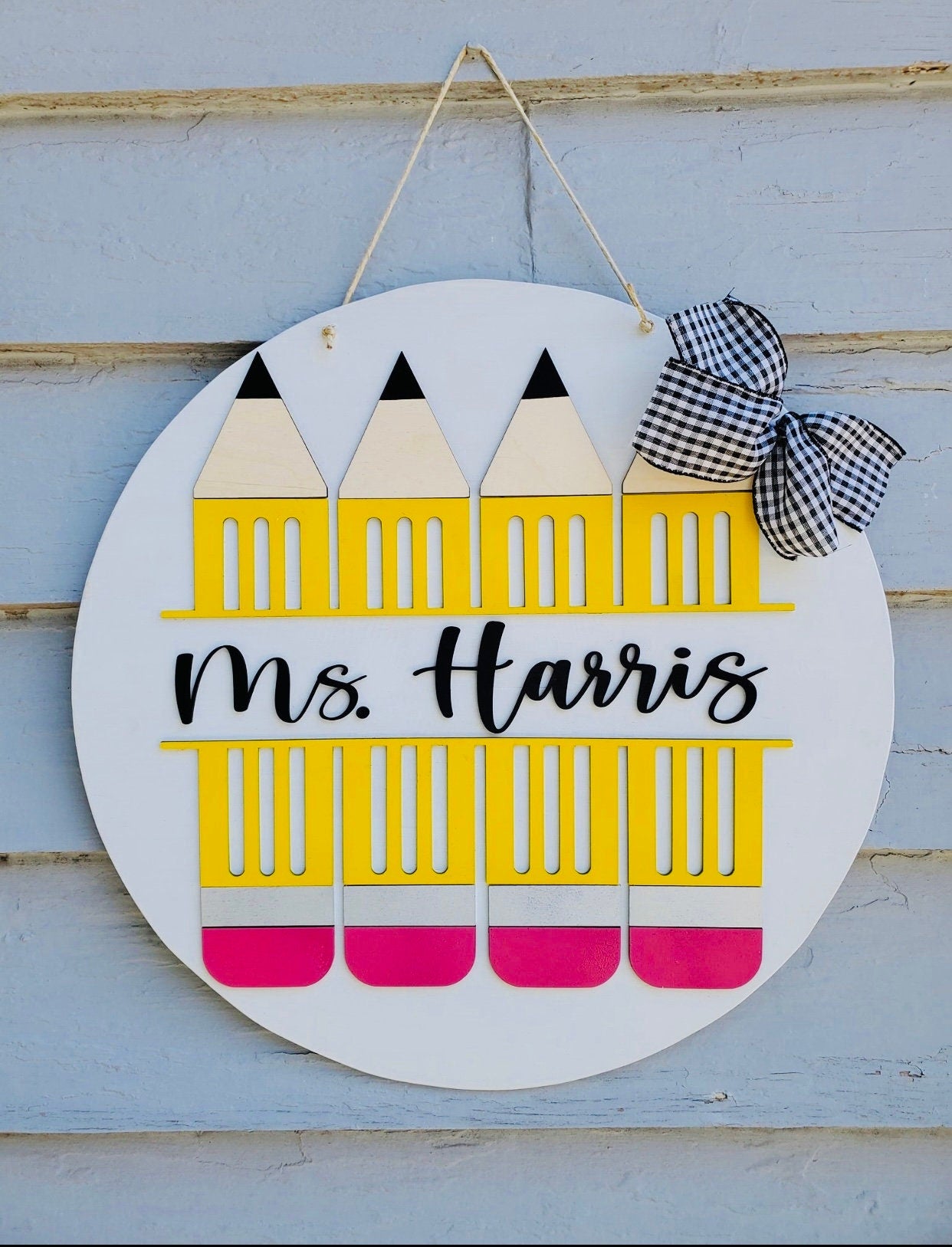 Teacher’s Room - Personalized - Pencils - Wooden Layered - Door Sign / Wreath