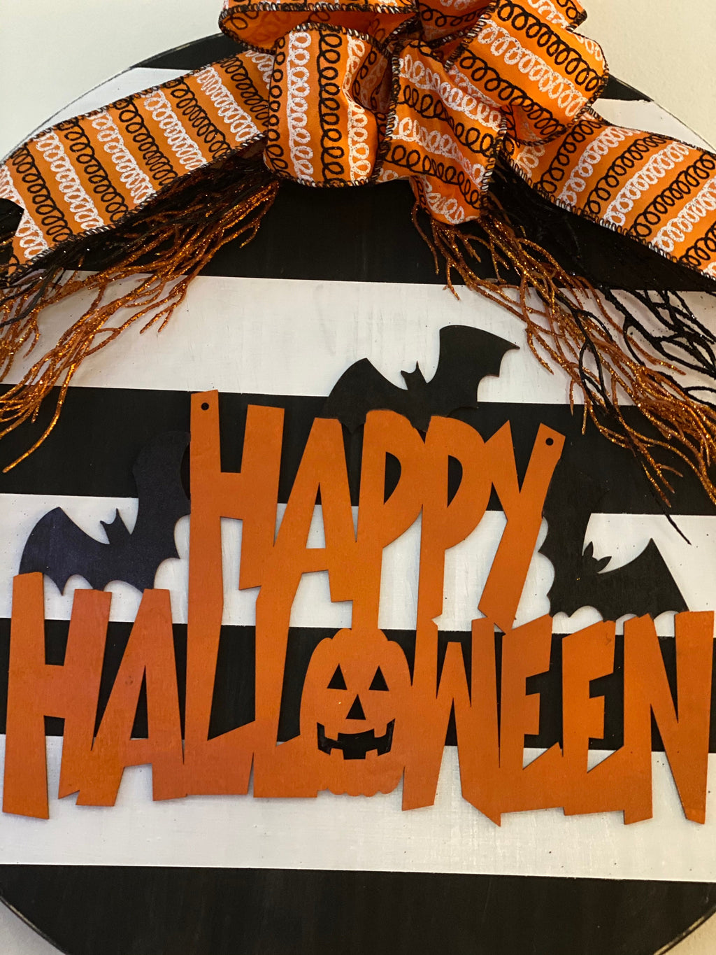 Happy Halloween - Large Striped - Wooden Door - Sign / Wreath