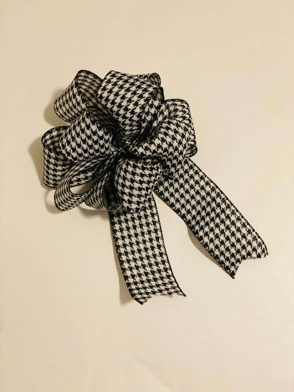 White / Black Houndstooth - Add On Bow for Wreaths or Signs - Puffy Fluffy Bow for Gift or Present