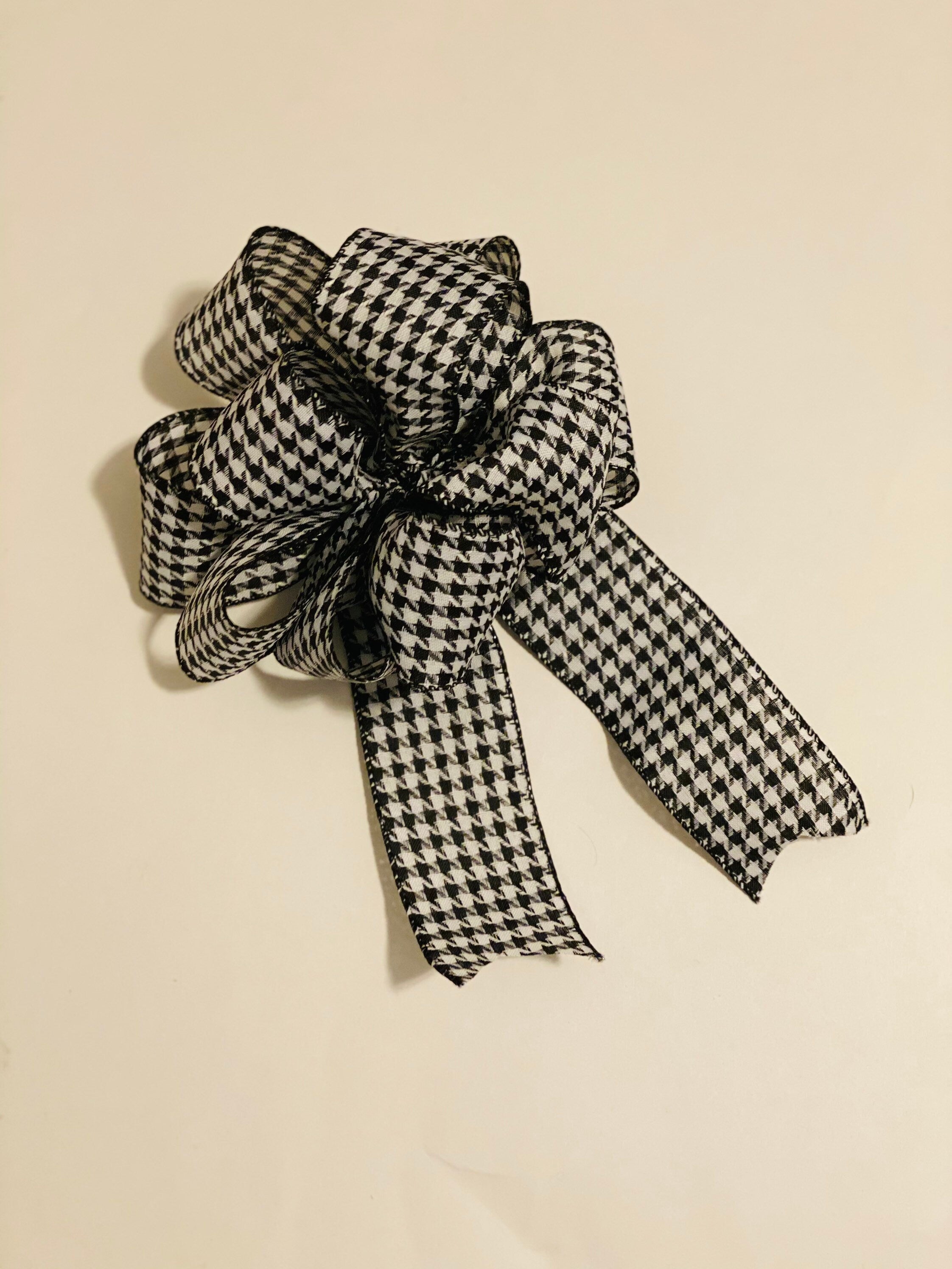 White / Black Houndstooth - Add On Bow for Wreaths or Signs - Puffy Fluffy Bow for Gift or Present