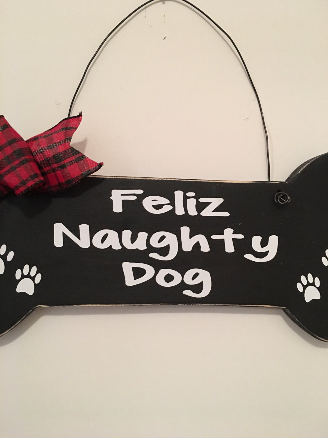 Feliz Naughty Dog Black Bone shaped Christmas / Dog Decorative Wall Sign FREE SHIPPING