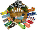 Hello Pit Bull - Pittie Dog - Interchangeable Holidays Seasons - Large Round Wooden Shiplap Door Hanger / Wreath/Sign - Gift Mom
