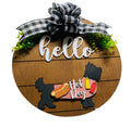 Add on Outfit for  Yorkie Frenchie Pug - Hot Dog - Dog - Large Round Wooden Shiplap Door Hanger / Wreath / Sign