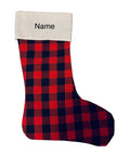 Personalized - Embroidered - Red Black Buffalo Plaid - Burlap - Christmas - Stocking Sock