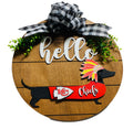 Add on Outfit for Dachshund Doxie - Corgi - Kansas City Chiefs - Football - Large Round Wooden Shiplap Door Hanger / Wreath / Sign
