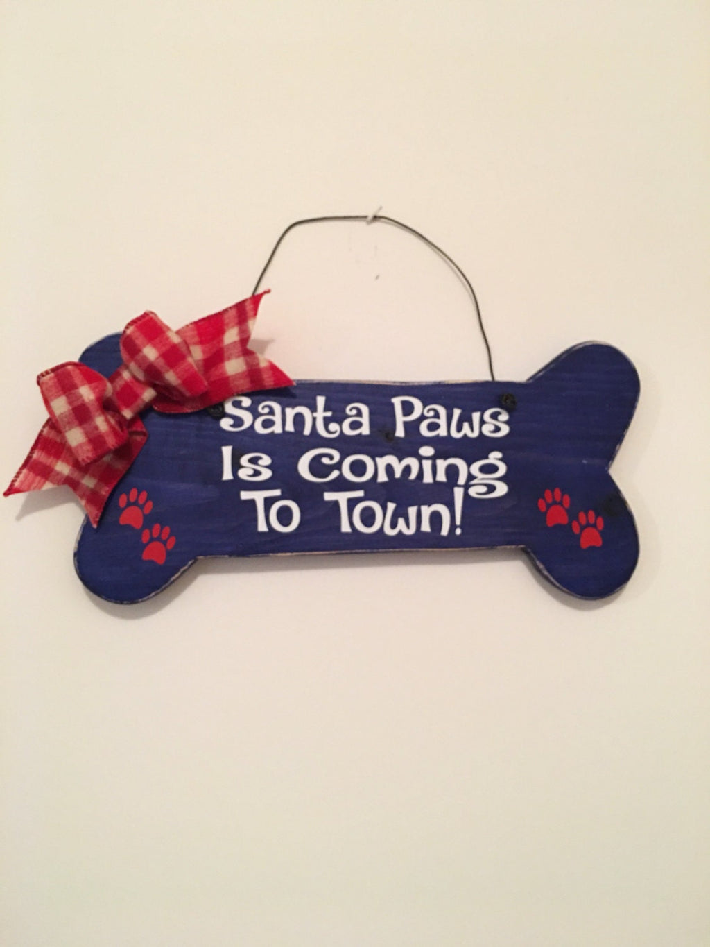 Santa Paws Is Coming To Town Blue Bone shaped Christmas / Dog Decorative Wall Sign FREE SHIPPING