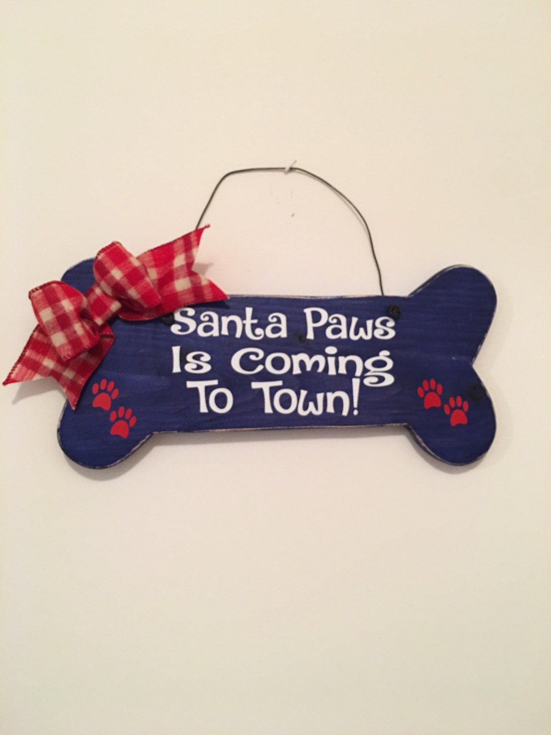 Santa Paws Is Coming To Town Blue Bone shaped Christmas / Dog Decorative Wall Sign FREE SHIPPING