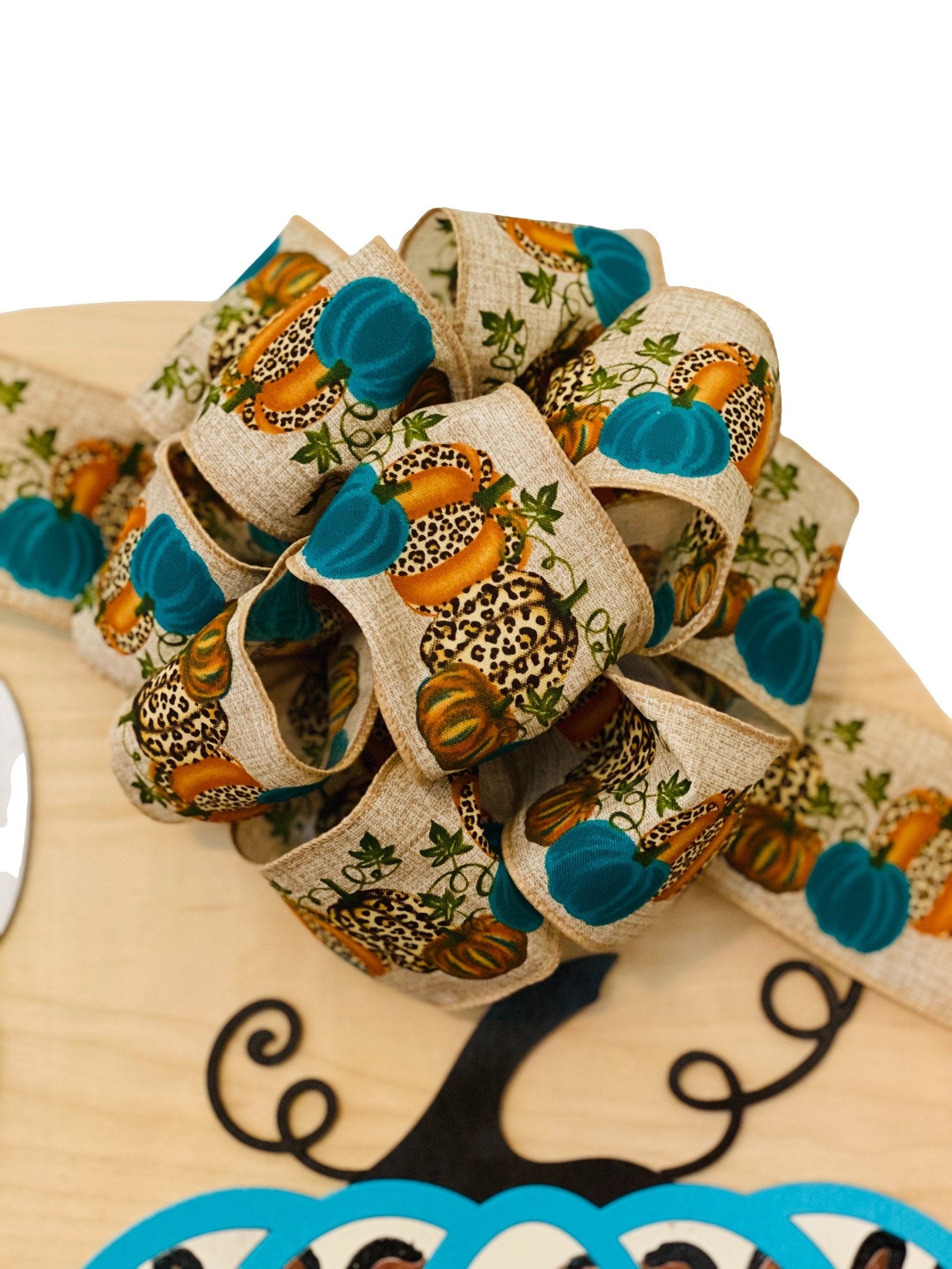 Hello Fall - Leopard Cheetah Pumpkin - 18" Wooden - Fall Door Sign / Wreath