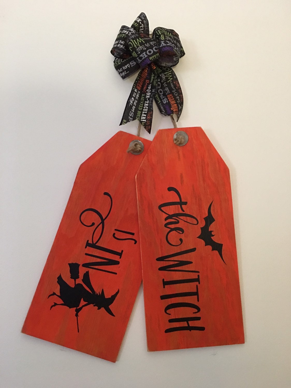 The Witch Is In Halloween Wooden Fall Door Tags / Signs