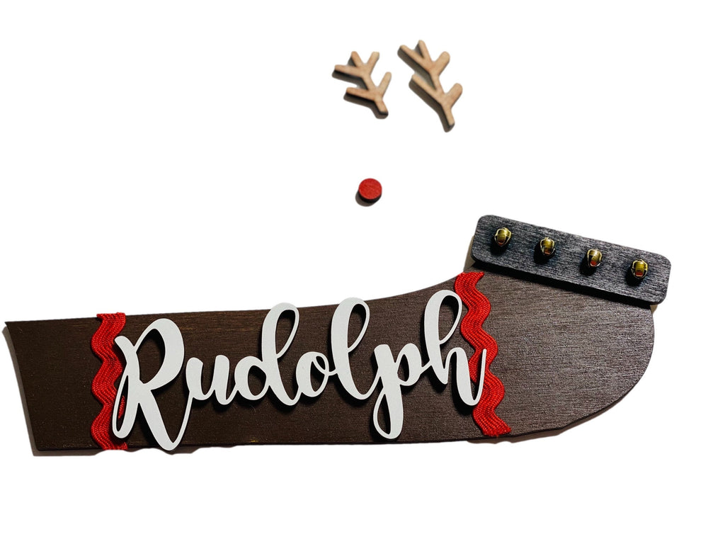 Add on Outfit for Dachshund Doxie - Rudolph the Red Nose Reindeer - Weiner Dog - Large Round Wooden Shiplap Door Hanger / Wreath / Sign