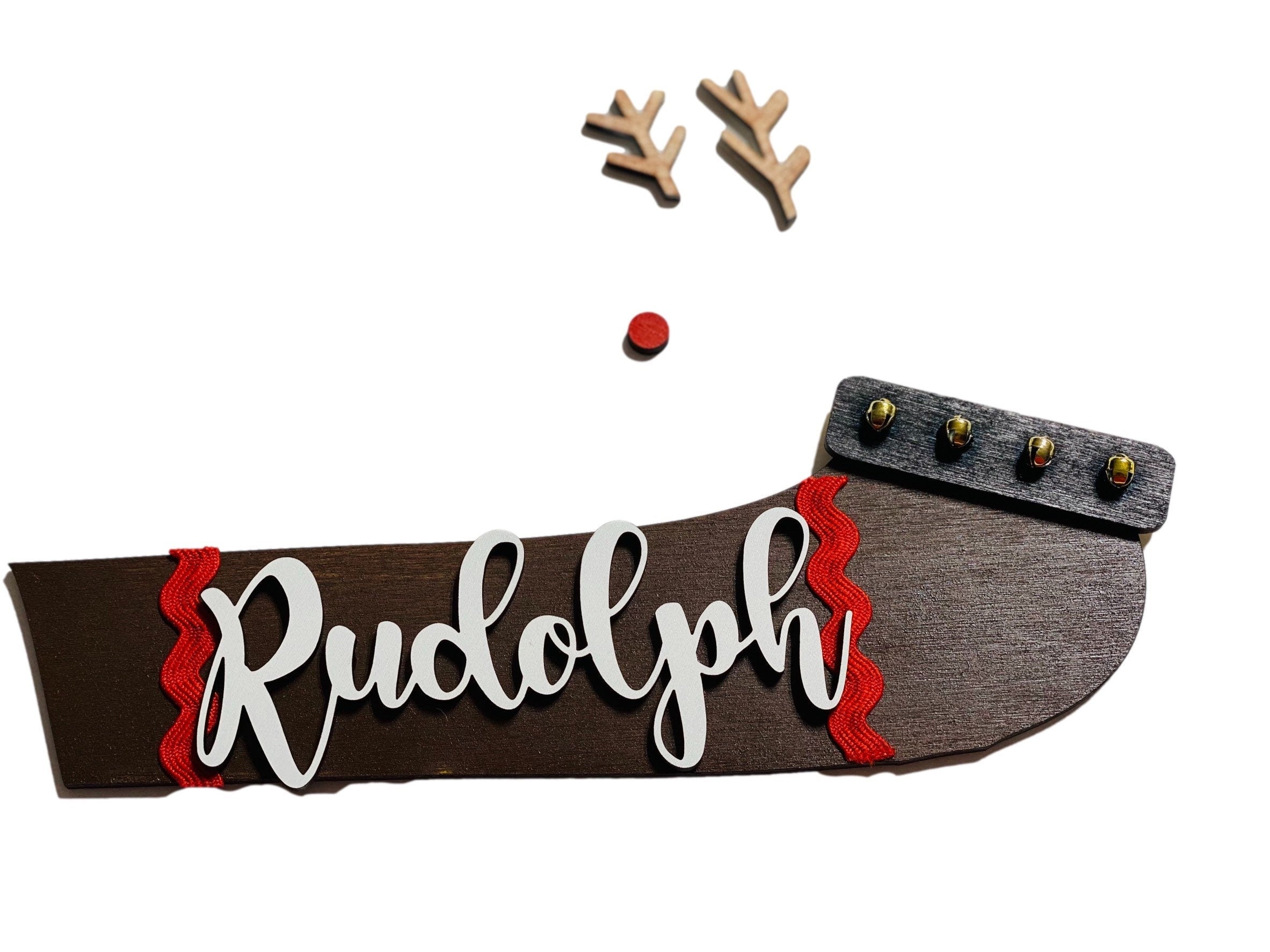 Add on Outfit for Dachshund Doxie - Rudolph the Red Nose Reindeer - Weiner Dog - Large Round Wooden Shiplap Door Hanger / Wreath / Sign