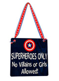 Little Boy's Room | Nursery | Superheroes Only | No Villains or Girls Allowed | Captain America | Wooden Door Hanger Sign