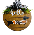 Add on Outfit for Dachshund Doxie - Get Your Fat Pants On - Thanksgiving - Weiner Dog - Large Round Wooden Shiplap Door Hanger/Wreath/Sign